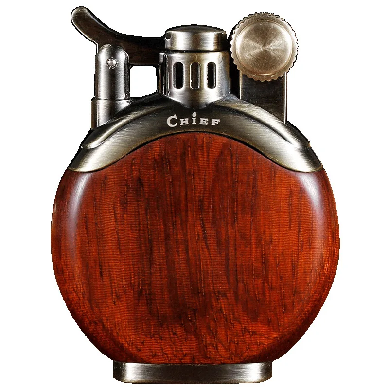 

Chief Wood Metal Oil Refueling Lighter Windproof Classical Retro Grinding Wheel Gasoline Cigarette Isqueiro Husband Family Gift