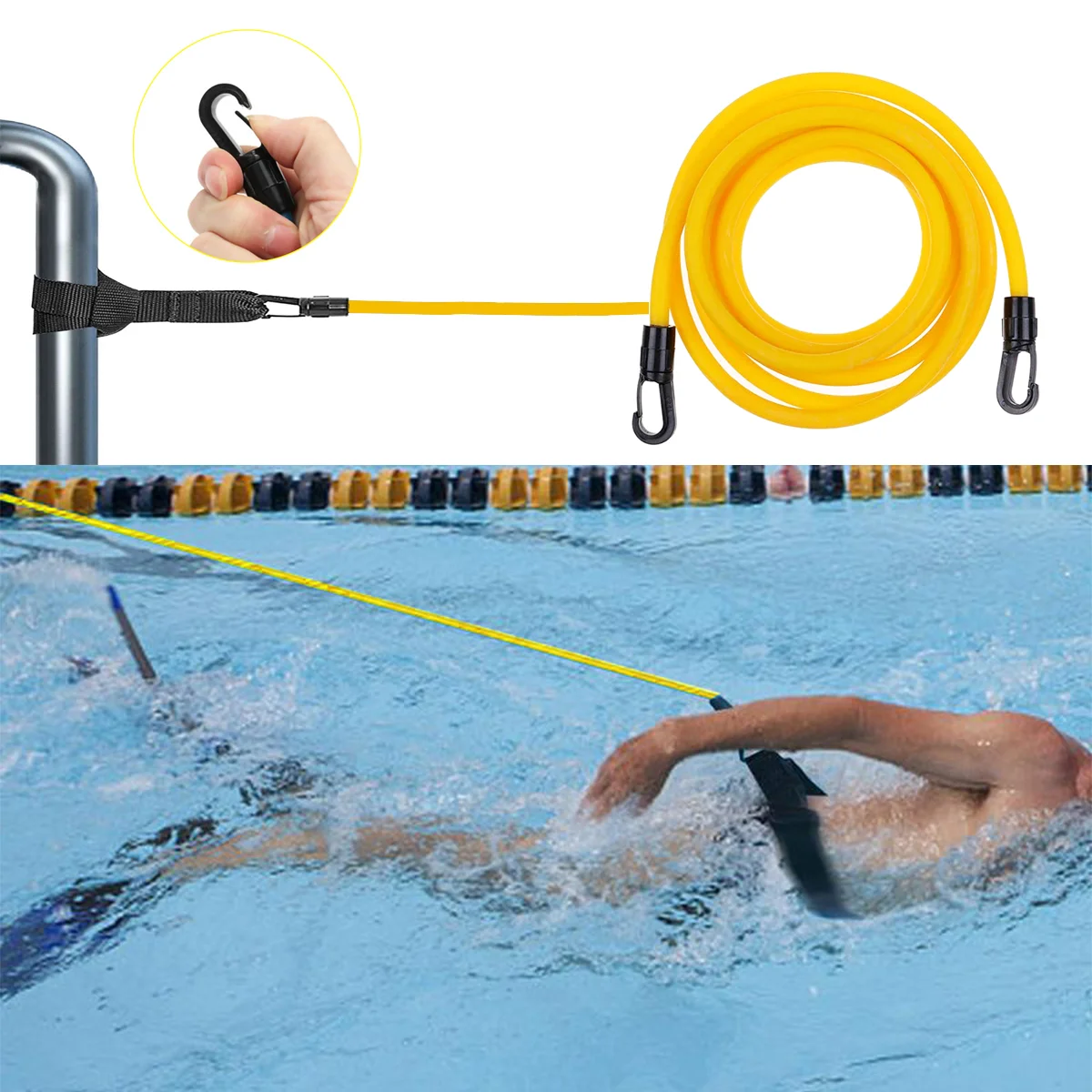 

4 meters Adjustable Swim Training Resistance Elastic Belt Swimming Bungee Exerciser Safety Rope Latex Tubes Swimming Pool Tools