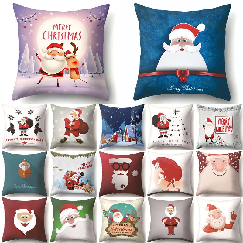 1Pcs Santa Pattern Christmas Cushion Cover 45*45 Decorative Throw Pillow Xmas New Year Home Decor Polyester Pillowcase 40543