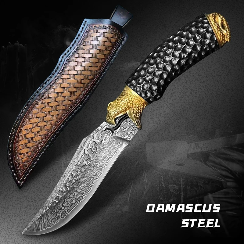 

VG10 Damascus steel fixed blade ebony handle straight knife outdoor camping combat hunting knife self-defense survival EDC tool