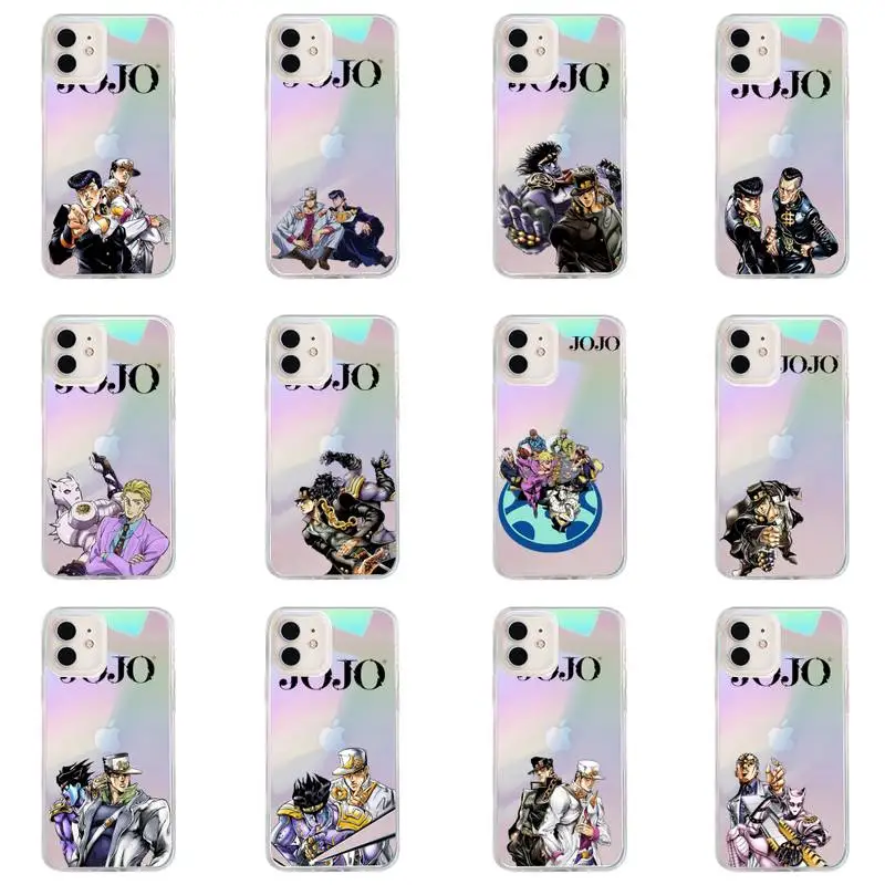 

JoJo Bizarre Adventure Phone Case for iPhone huawei P 7 8 9 11 12 10 30 40 S X XS XR MINI Pro Max Plus laser Transparent Glitter
