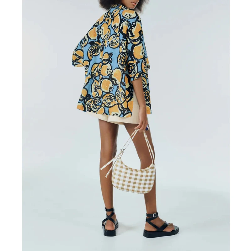 

2021 Summer Women Fashion Textured Print Female Shirts Za Summer Short Sleeve Button Up Beach Casual Floral Printed Women Shirt