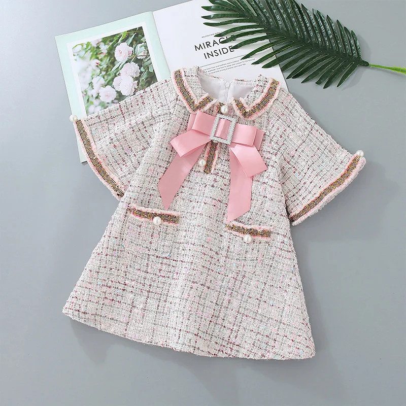 

_ Платье для маленьких девочек, модное корейское платье принцессы с бантом и рукавами-колокольчиками, детская одежда, модные платья для дево...