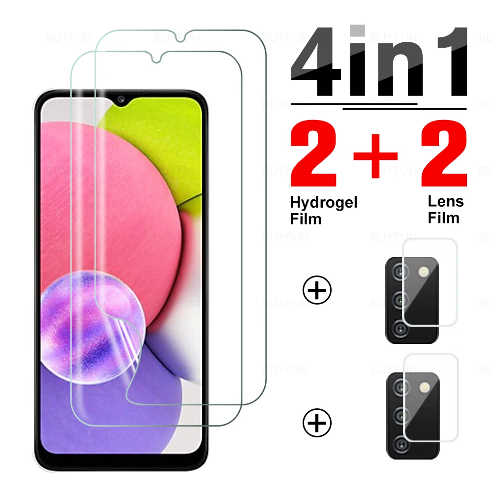 

4IN1 Lens Glas Hydrogel Film Screen Protector For Samsung Galaxy A03s A02s A02 A01 A01 Core Camera Protective Film 6.5" SM-A037F