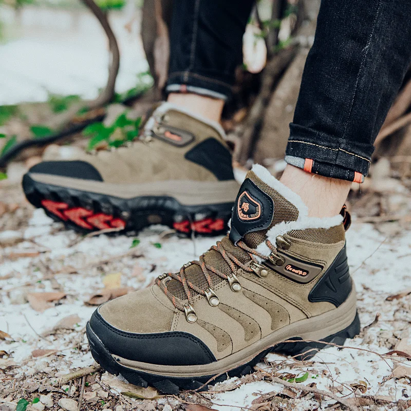 New Men Winter Hiking Shoes Outdoor Non-slip Mens Trekking Boots Warm Plush Snow Boots Men Tourism Shoes botas militares hombre