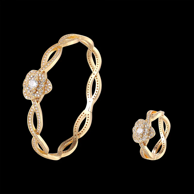 Бренд Fateama простой браслет и кольцо ювелирный набор Камелия крест все циркония