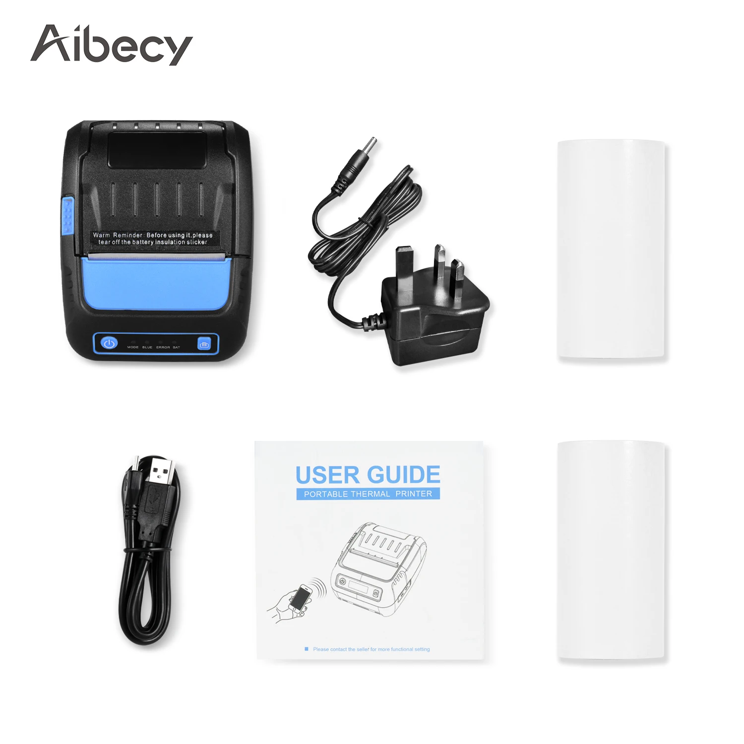 

Aibecy Portable USB BT Connection Wireless Thermal Receipt Printer Handheld Barcode Printer with 2 Rolls Paper Inside Support