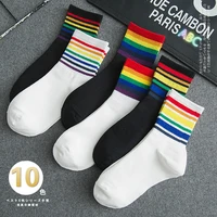 winter womens socks cotton rainbow stripes socks christmas fashion warm christmas casual tide socks harajuku korean