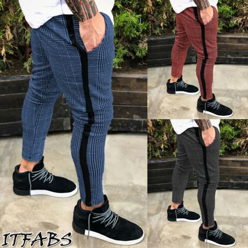 Мужские спортивные брюки в клетку модные повседневные штаны для бега одежда