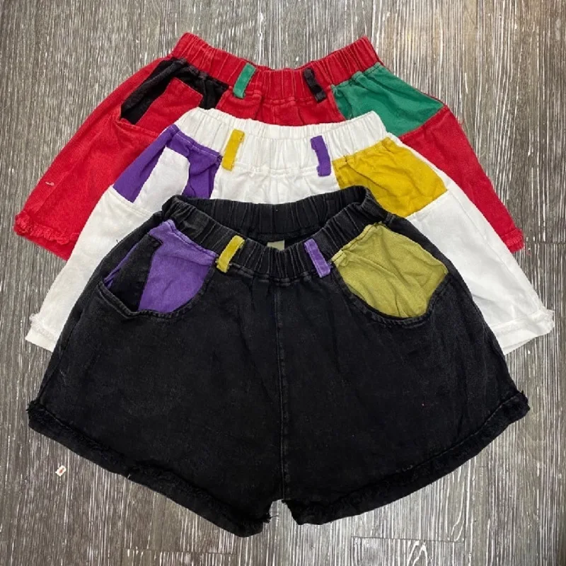 

Wigh Leg Jean Shorts Summer Women Fashion Stitching pockets Denim Harem Shorts Hip hop punk style Loose cowboy Short pants