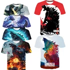 Дышащая и впитывающая Пот футболка Godzilla с короткими рукавами для мальчиков и девочек универсальные Топы мультяшная аниме детская одежда 2021 Новинка