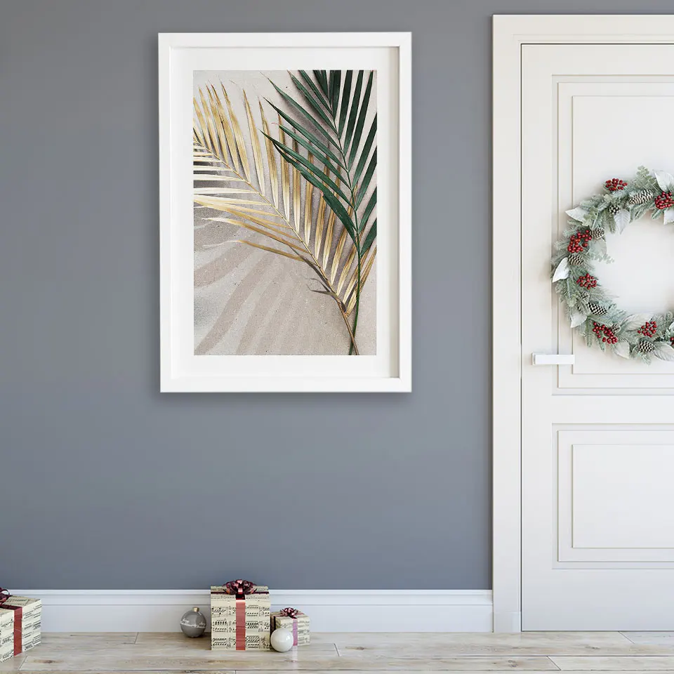 Постер с золотыми листьями Скандинавская Картина на холсте настенные