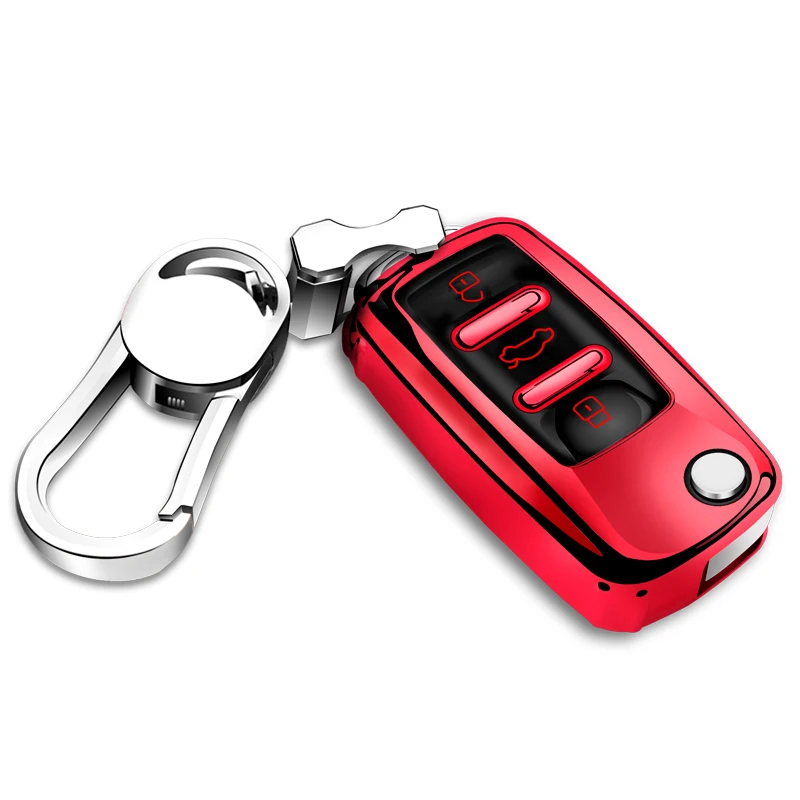 Red with buckle ТПУ чехол для ключей автомобиля для Volkswagen Sagitar New Passat Lavida POLO Tiguan Bora L Аксессуары для стайлинга автомобилей - Название цвета: Red with buckle
