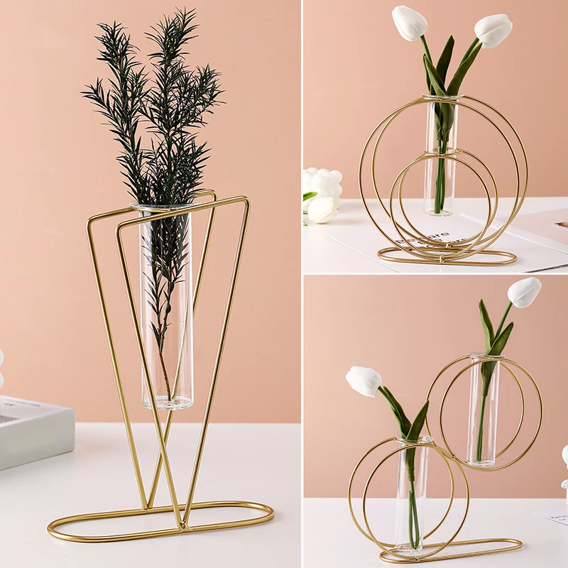 

Nordic Iron Vases Geometric Glass Plants Shelving Flower Vase Modern Creative Vase Living Room Home Table Decoration Drop ship