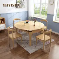 Japanese Solid Wood Dining Table And Chair Combination Modern Simple And Retractable Folding Household Round Table For Dinner