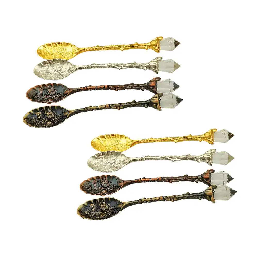 

8PCS Crystal Retro Pattern Alloy Small Spoon Zinc_alloy Coffee Spoon Coffee Stirring Carved Spoon Tableware Accessories