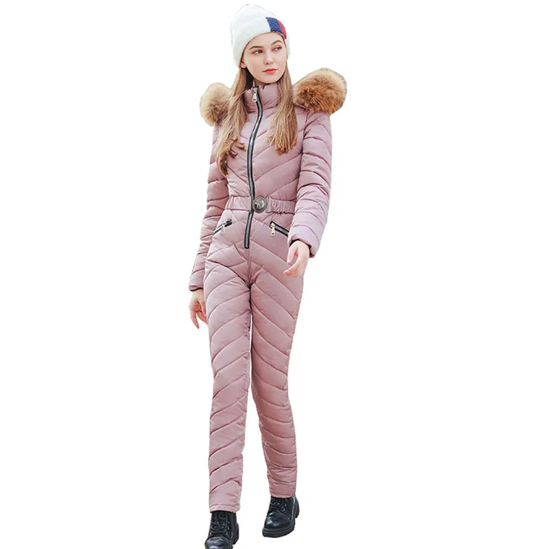 2022 Winter New Women Down Cotton One-piece Elegant Ladies Slim Ski Suit Hooded Thicken Warm Down Cotton Jumpsuit OK1244 OK1244