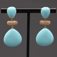 blue turquoise triangle water shape dangle cz beads wedding studs earrings 925 silver needle stud earrings