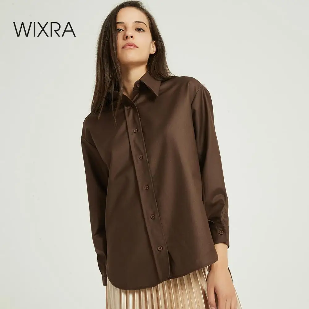Женская однотонная блузка Wixra Повседневная Свободная уличная рубашка с длинным