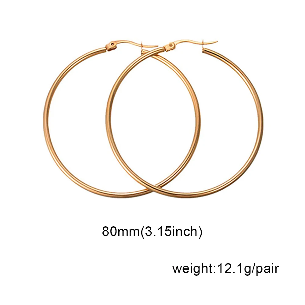 80mm gold Модные серебряные серьги-кольца из нержавеющей стали для женщин 10 мм 80 мм Большой Круг круглая петля креольские серьги ювелирные изделия Букле д 'ореиль - Окраска металла: 80mm gold