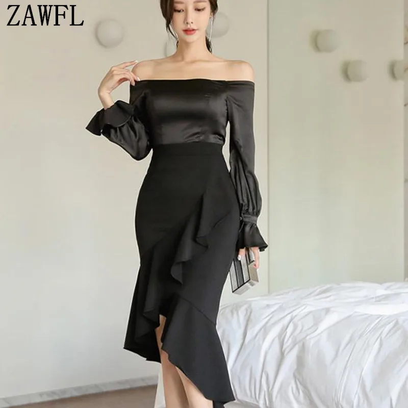 

ZAWFL Summer New Retro Ruffle Sexy Off Shoulder Dress Female Temperament Elegant Slim Vacation Beach Mini Dresses
