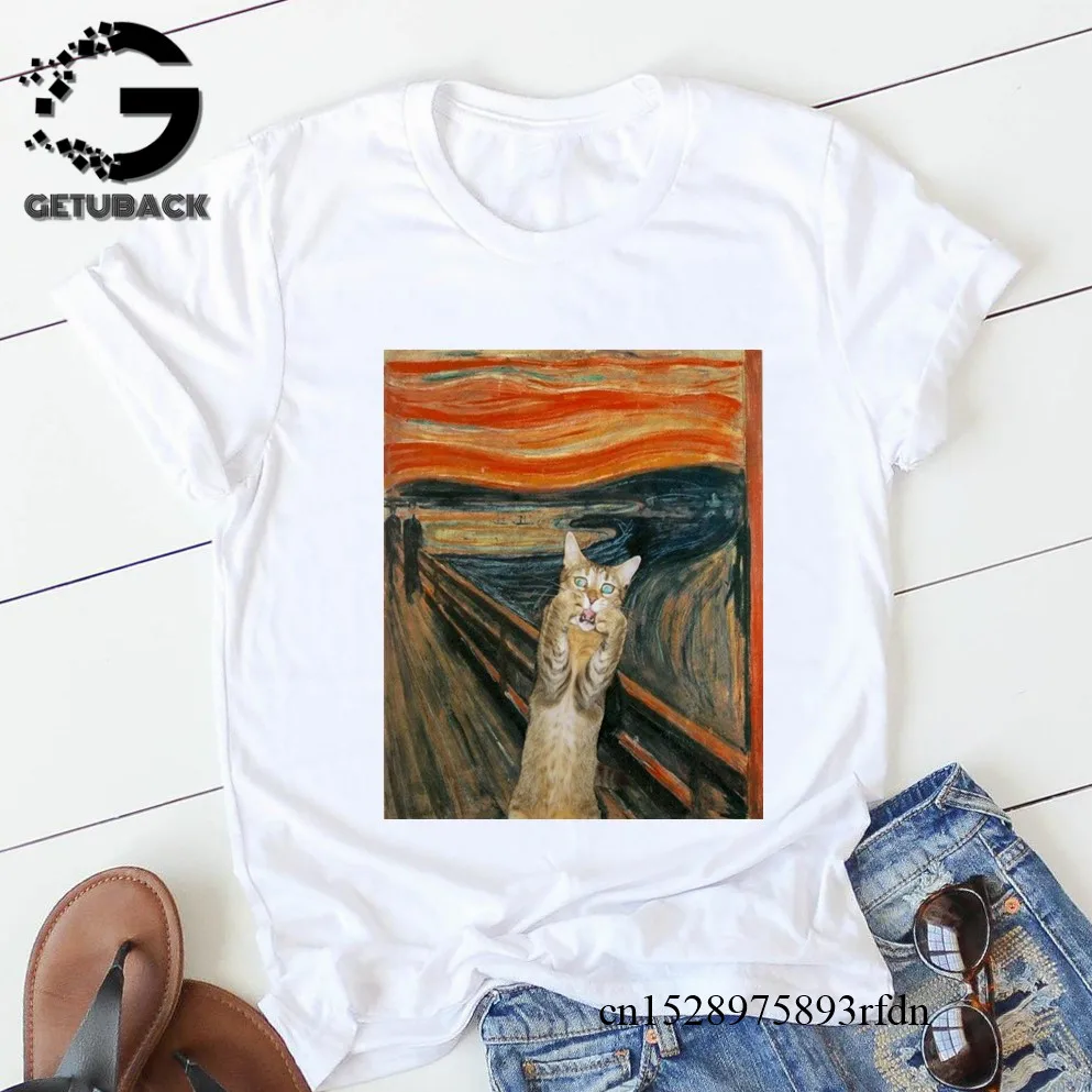 Забавная футболка с котом Женская Повседневная микеланжело модная коротким