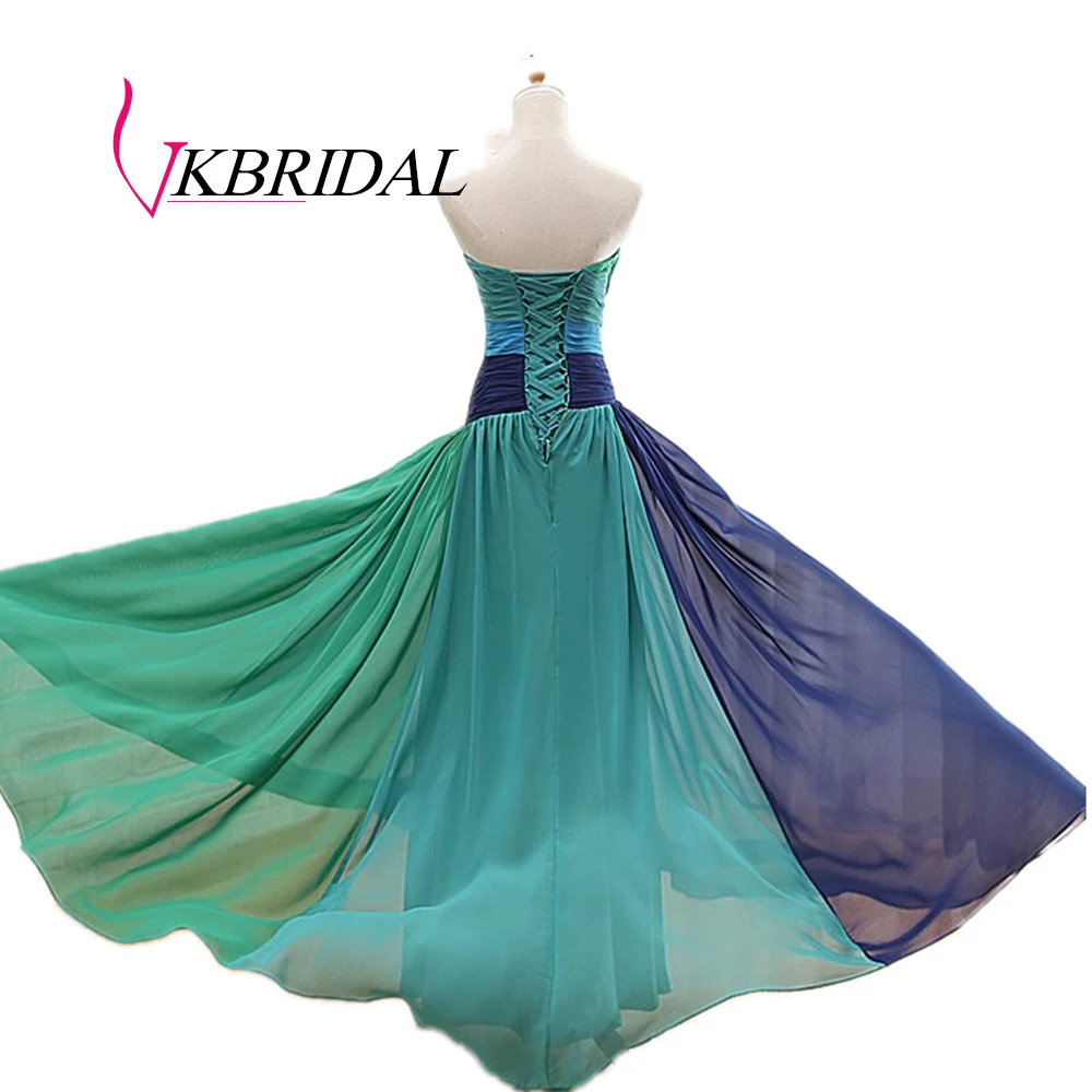 Женское длинное платье невесты VKBRIDAL синее шифоновое плиссированное с