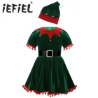Детские Рождественские костюмы для девочек с изображением эльфа, деда мороза, рукава с оборками, лоскутное платье-пачка с бахромой и ремнем в виде шапки для необывечерние вечернего платья