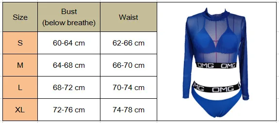 Комплект бикини женский из 3 предметов с длинным рукавом и сетчатым