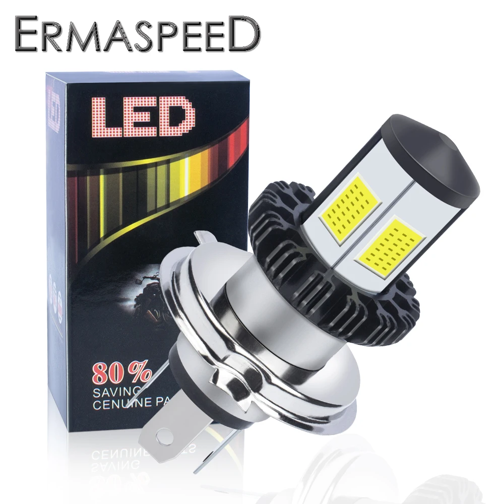 Светодиодная лампа H4 для фар мотоцикла 6000K белая с ближним/дальним светом