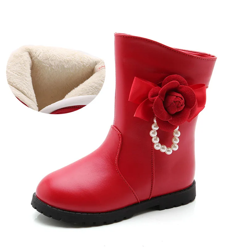 

Girls Winter Party Princess Shoes Kids Flower Children Pu Leather Plush Warm Snow Boots Snowboot 5 7 8 9 10 12 Year Old New Shoe