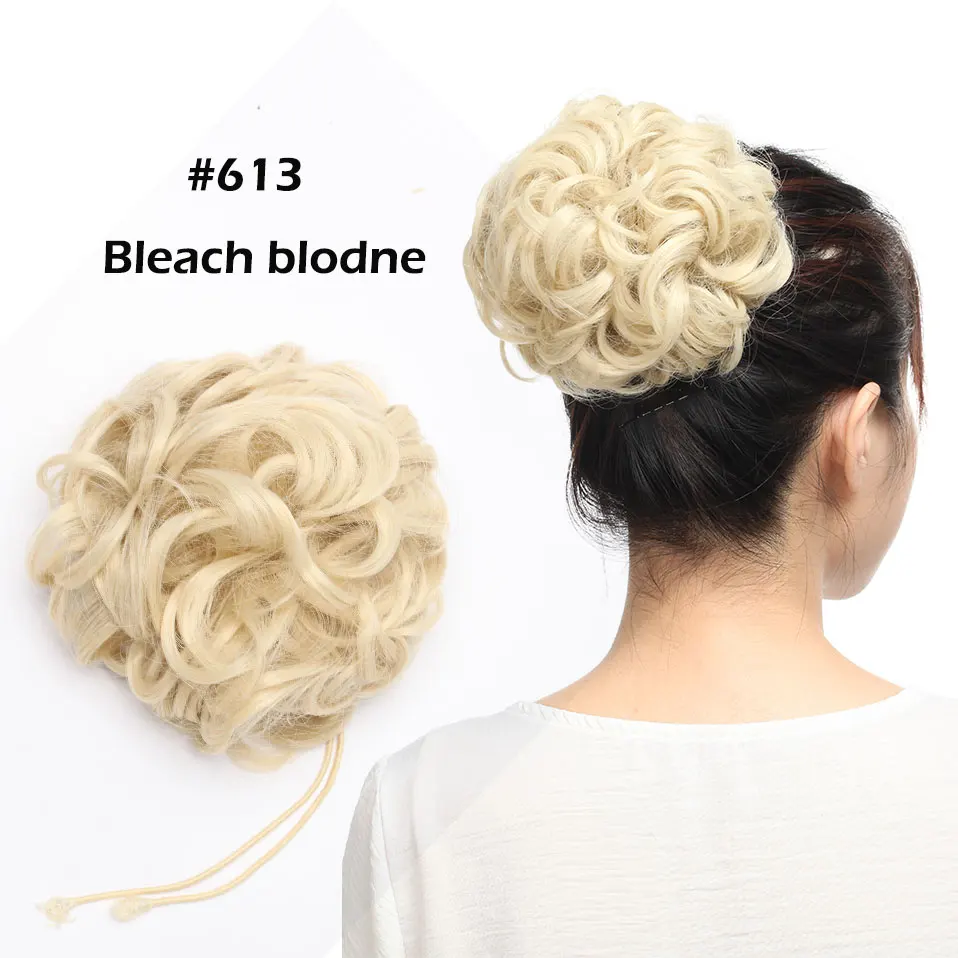 bleach blonde Snoilite шнурок клип в шиньон волосы булочка синтетический пучок волос кусок шнурок updo волосы булочки для женщин кудрявые шиньон волосы - Цвет: bleach blonde
