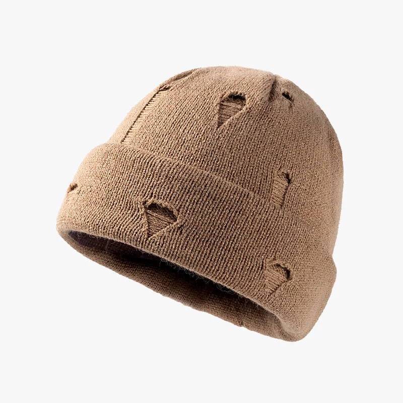 

Unisex Winter Soft Warm Cotton Cashmere Distressed Knitted Beanie Hat High Quality Cable Knit Plain Beanies