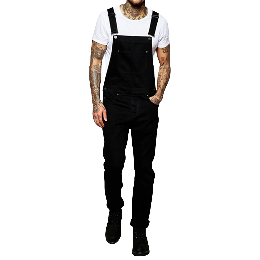 

Men Denim Bib Overalls High Quality Suspender Jeans Hi Street Jumpsuits Fashion Casual Pants Streetwear Solid Color Trousers D30