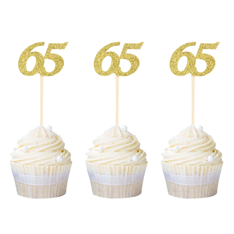 gold 65 12 шт. номер 30 40 50 60 для капкейка-30th 40th 50th 60th празднование Дня Рождения вечерние поставки торт фигурки жениха и невесты; дропшиппинг - Цвет: gold 65