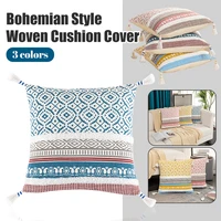 sofa tassels cushion cover boho pillowcase geometric print simple style home decor handmade cotton thread woven pillowcase