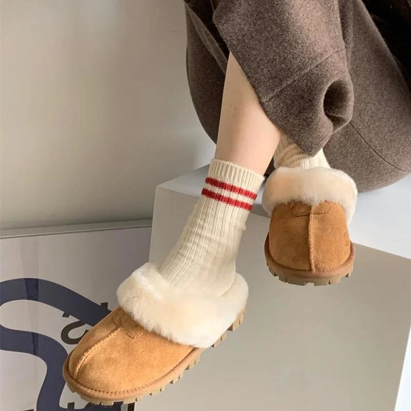 Furry Slippers Women's Winter 2021 New Leather Wool Baotou Slippers To Keep Warm Fur At Home Plus Velvet Cotton Slippers