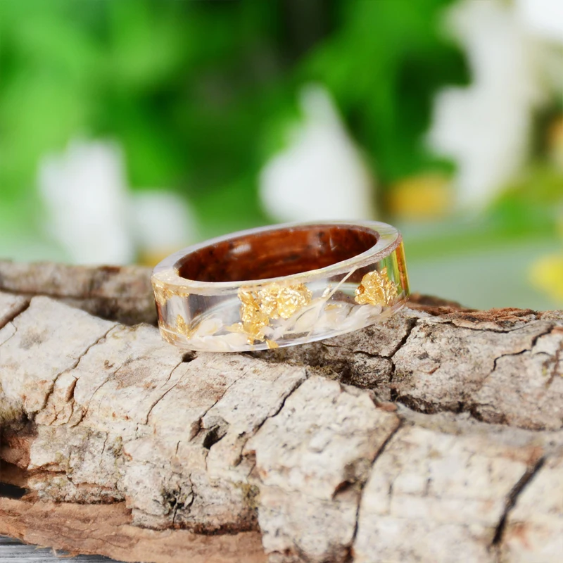 

Wood Resin Ring Transparent Epoxy Resin Ring Fashion Handmade Dried Flower Wedding Jewelry Love Finger Ring For Women New Design