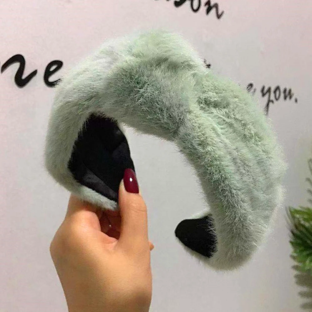 

Wool Vintage Wide Hair Band Top Knot Hairbands Hair Hoop Bezel Headband Headdress Winter Hairband For Women Candy Color