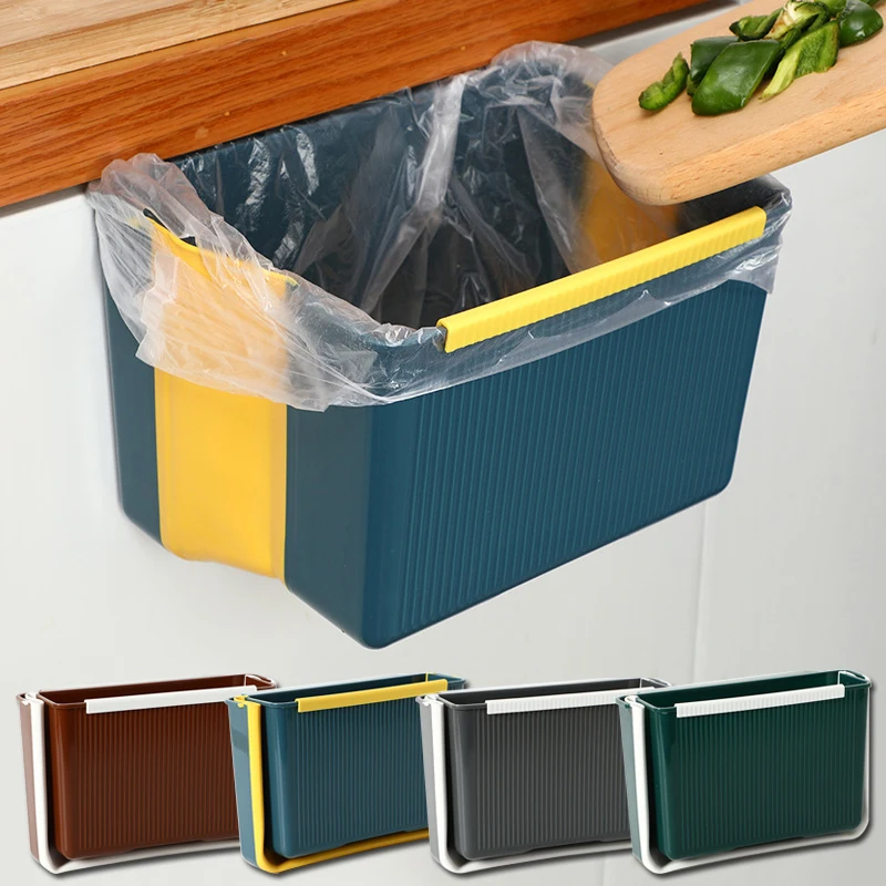 

Kitchen Cabinet Hanging Foldable Trash Can Wall Mounted Folding Waste Bin Car Garbage Rubbish Bin Cleaning Tool For Household