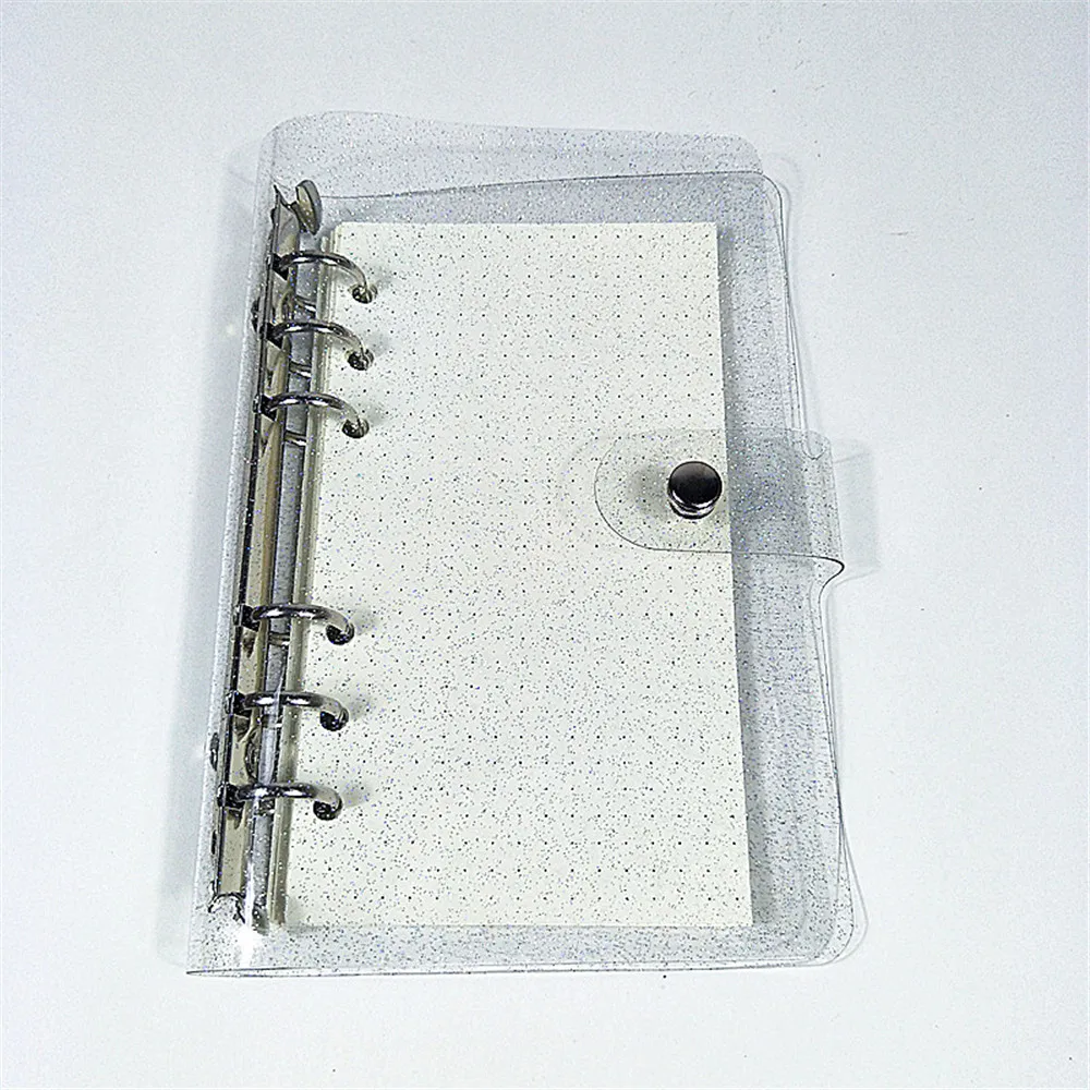 

A6 Glitter Notebook 6 Rings Binder Loose Leaf Transparent File Folder Planner Kawaii Stationery Journal Notebook Office Supplies