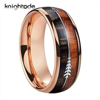 6mm 8mm high quality rose gold tungsten carbide wood ring steel arrow inlay novelty wedding band gift dome polished comfort fit