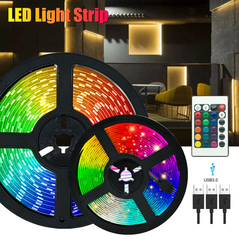 

5M LED Light Strips Infrared Remote Control Decoration Lighting Waterproof USB Ribbon Lamp Festival Party Bedroom 2835 Light