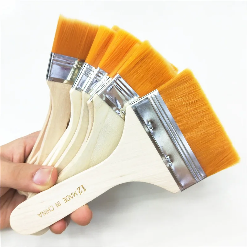 12Pcs Wooden Painting Brush Nylon Hair Flat Tips Artists Acrylic Oil Painting Brush Pen Drawing Tool Art Supply Set