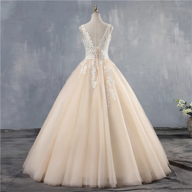 

ZJ9149 2023 White Ivory Wedding Dress Custom-made Plus Size Bridal Tulle Mariage Deep V neck Open Back