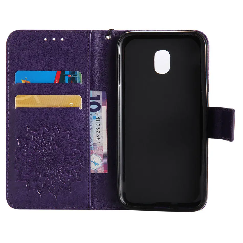 Кожаный чехол со слотом для карты тиснения Samsung A8 плюс 2018 J330 J530 J730 подсолнечника