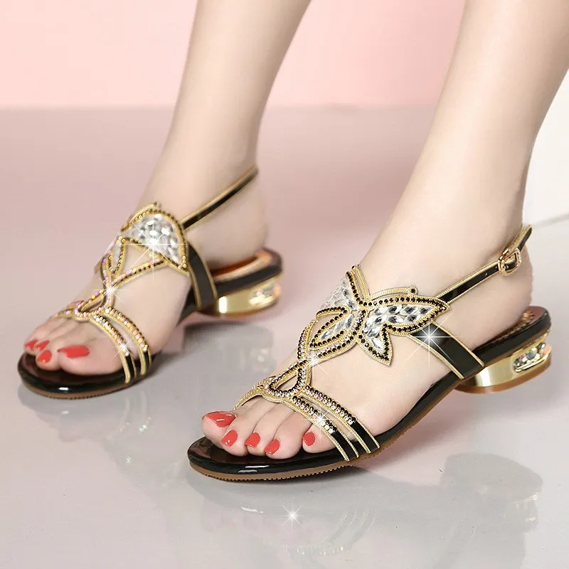 Блестящие с украшением в виде кристаллов Женские босоножки со средними