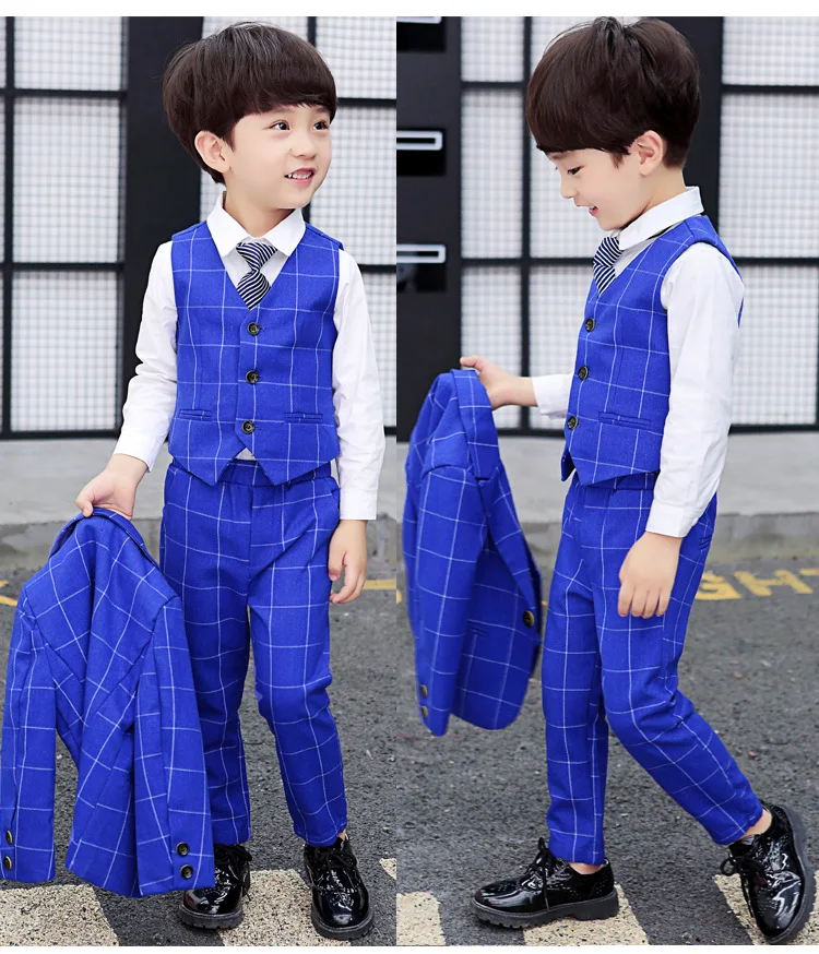 Смокинг Торжественные свадебные костюмы для маленьких мальчиков Клетчатая