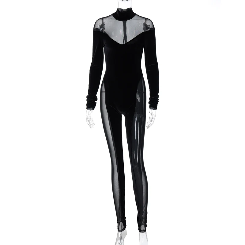 

Zoctuo Jumpsuit For women Long Sleeve Solid Patchwork Mesh Zipper Sexy Jumpsuit Autumn Winter Women Fashion Party Club Romper