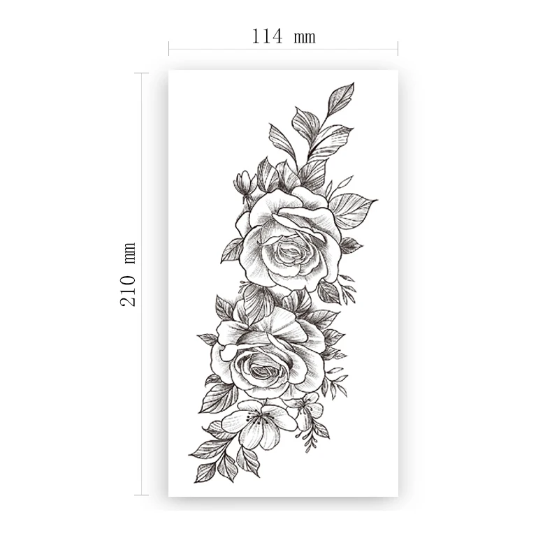 

Waterproof Temporary Tattoo Sticker Black Plain Flowers Rose Peony Leaves Fake Tattoos Flash Tatoos Arm Body Art for Women Girl
